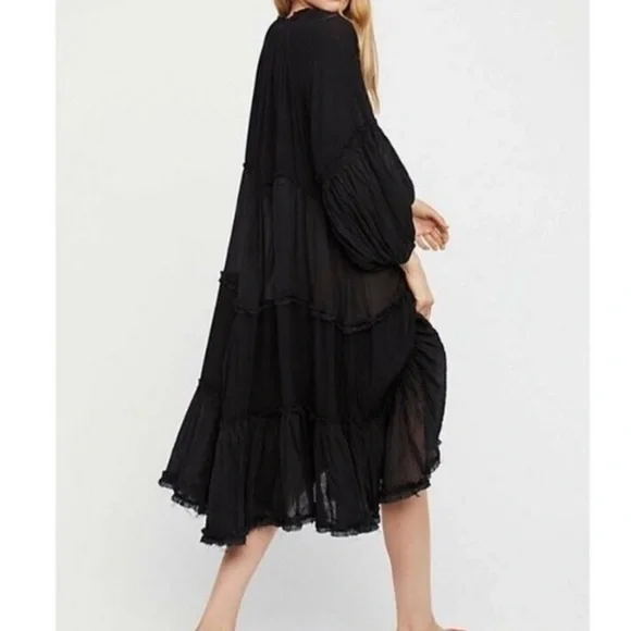 NWT Free People Black In The Moment Boho Midi Dress Large - Picture 2 of 7